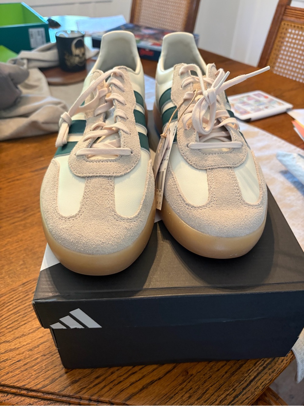 adidas Cream and Green Retro Low-Top Sneakers